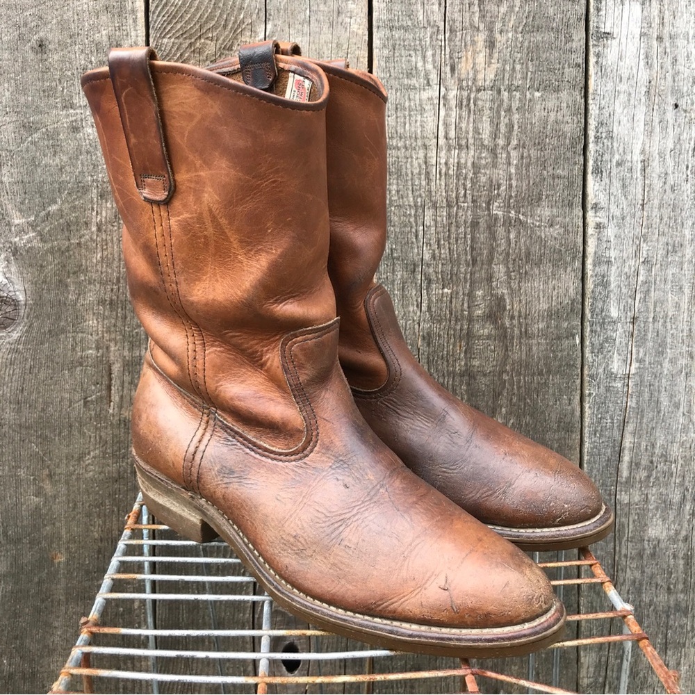 Vintage Red Wing Western Cowboy Boots Pull On Leather Size 9 1/2 Perfect Patina